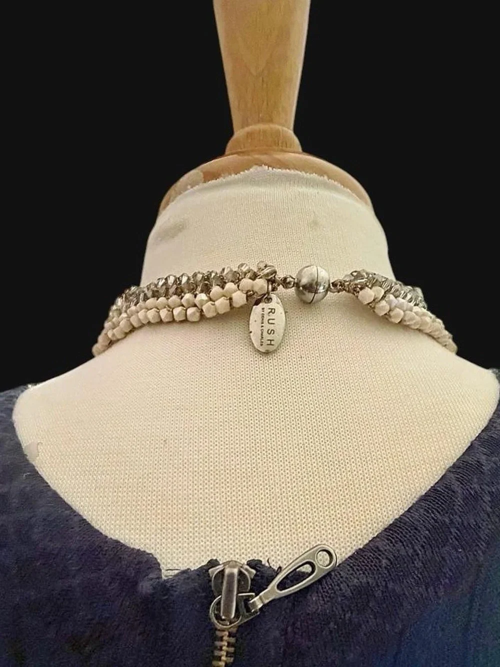 Vintage Signed RUSH by Denis & Charles Multi-Row Crystal Collar Choker Necklace